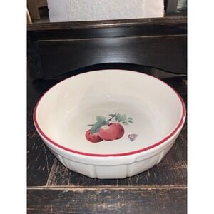 Pfaltzgraff Delicious Apple Serving Bowl Red Rim Fluted Stoneware 9.25 inch